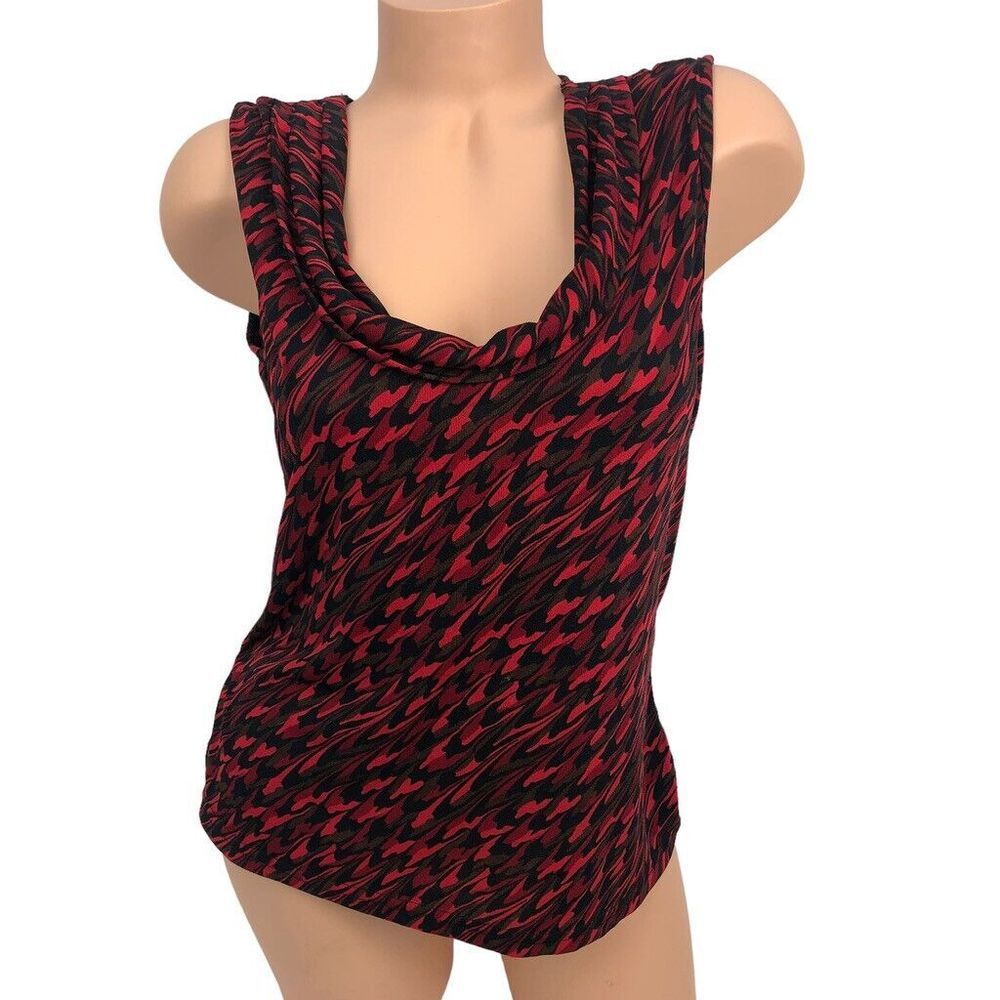 Kathy Ireland Multicolor Print Top Cowl Neck Shirt M Bodycon Y2K Artsy Retro 70s